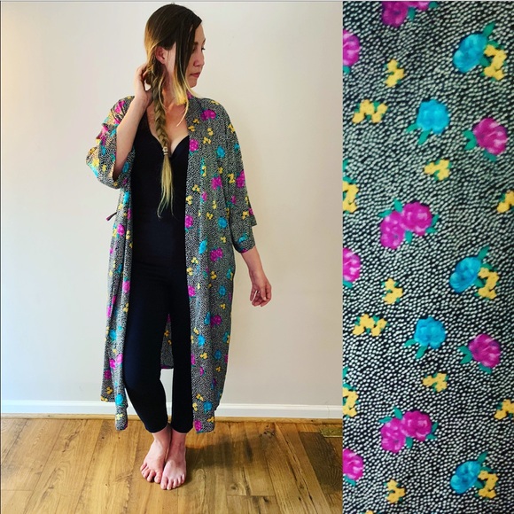 Vintage Jackets & Blazers - Vintage Lord & Taylor Flower Polka Dot Kimono